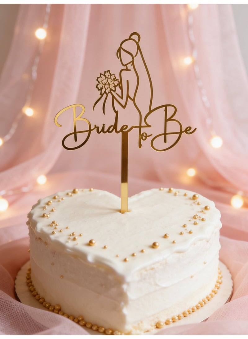 زينة كيك العروس المتألقة من الأكريليك الذهبي لزينة حفلات الخطوبة والزفاف وحفلات توديع العزوبية - Image 2